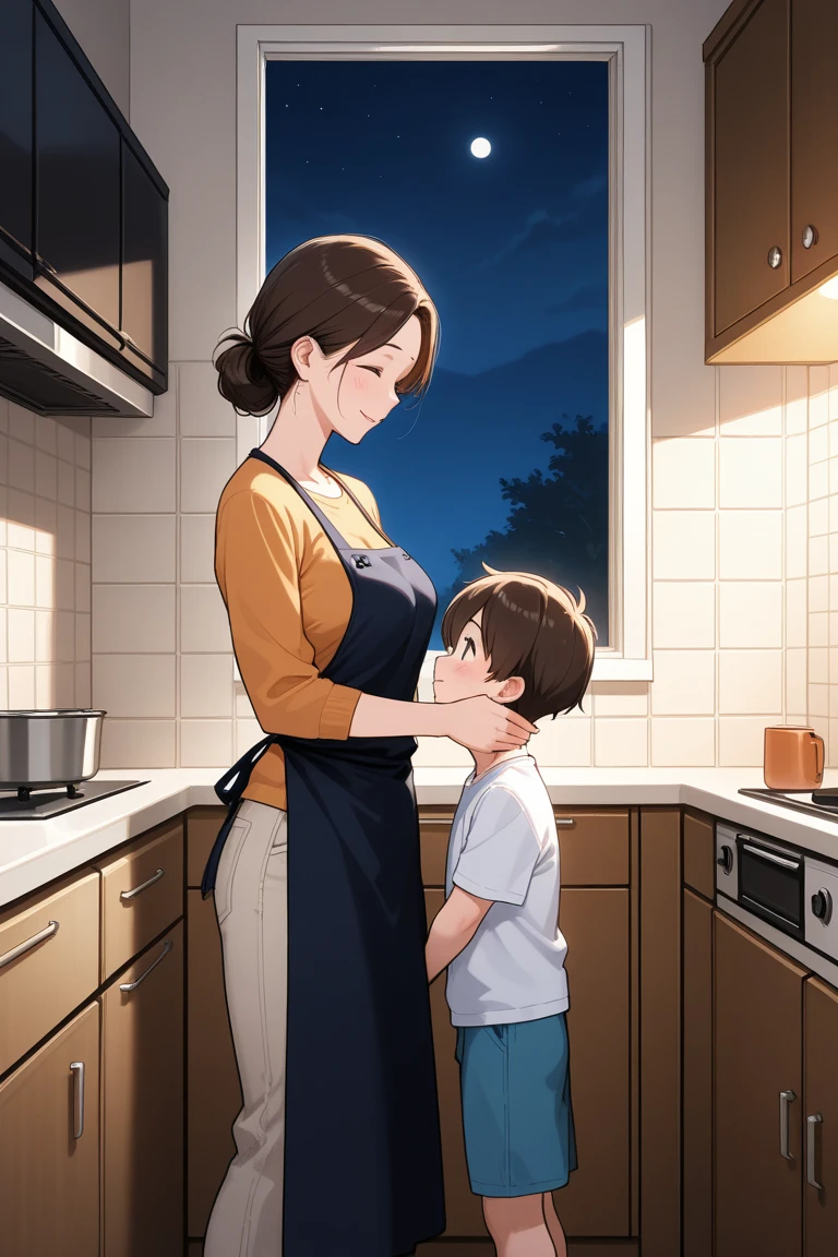 (((Mom and boy))),((Boys are Mommy&#39;s:1.3)),((panties:1.3)),(Jeans half price:1.2),((Mature Woman:1.2)),(Embarrassing,blush:1.3),(orgasm:1.3),(Ecstasy:1.2),(Leg spread:1.0),(trembling:1.1),(tears:1.1) ,(Thick thighs:1.1),(Huge breasts:1.1),(Breasts overflowing from a white bra:1.2),masterpiece, Highest quality, Very detailed, Dynamic Angle, ((Perfect hands)), Detailed glossy skin, Thin Hair, Beautiful Eyes), Great background, Meaningful Background, Absurd background, Artistic Overlays, and colorful hair. The style is surrealism, Cinema Lighting, Ray Tracing,Divine Light, perspective,(avert your eyes:1.1),(Long Sleeve Costume),(((Very tight button-down shirt:1.1))),((Browsing Caution)),intensive contact、blonde、Shopping at the greengrocer