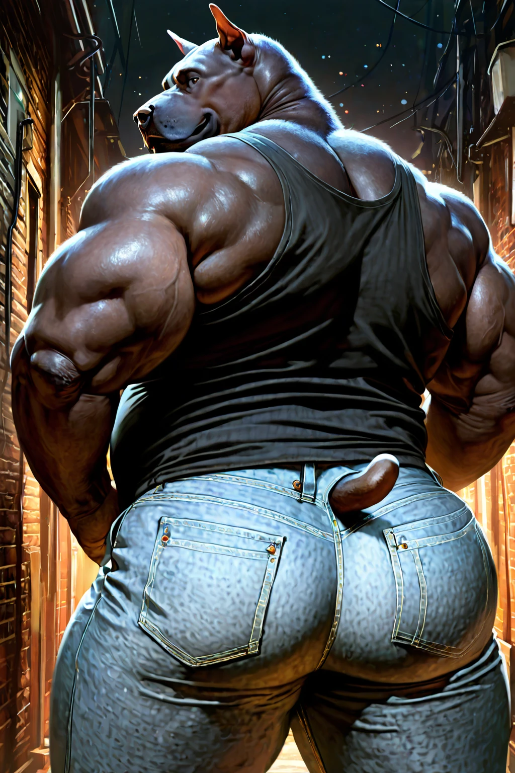 (best quality, 4k, 8k, high resolution, masterpiece:1.39), ultra detallado, (photographic rendering:1.4), portrait, profesional, vivid colors, Sharp focus, (studio lighting:1.1), detailed textures, (warm color tone:0.9), (a big horse, solo, afroamerican, Ebony, thug, dark skin, full view:1.3), (inside a changing room, removing clothes, after practice, looking tired, standing, side view:1.25), face with strong and defined features, (big muscles, buff, beefy, sweaty, body hair, hairy armpits:1.41), focus on back muscles, wide body, full body portrait, whole body visible, (hyper genitalia, visible equine penis, medial ring, mottled penis, flaccid, equine genitalia:1.34), cresty neck, oversized trapezius, detailed equine sheath, thick sheath, (oversized hooves, powerful hooves, thick hindshanks:1.05), smelling armpit, low angle, looking massive
