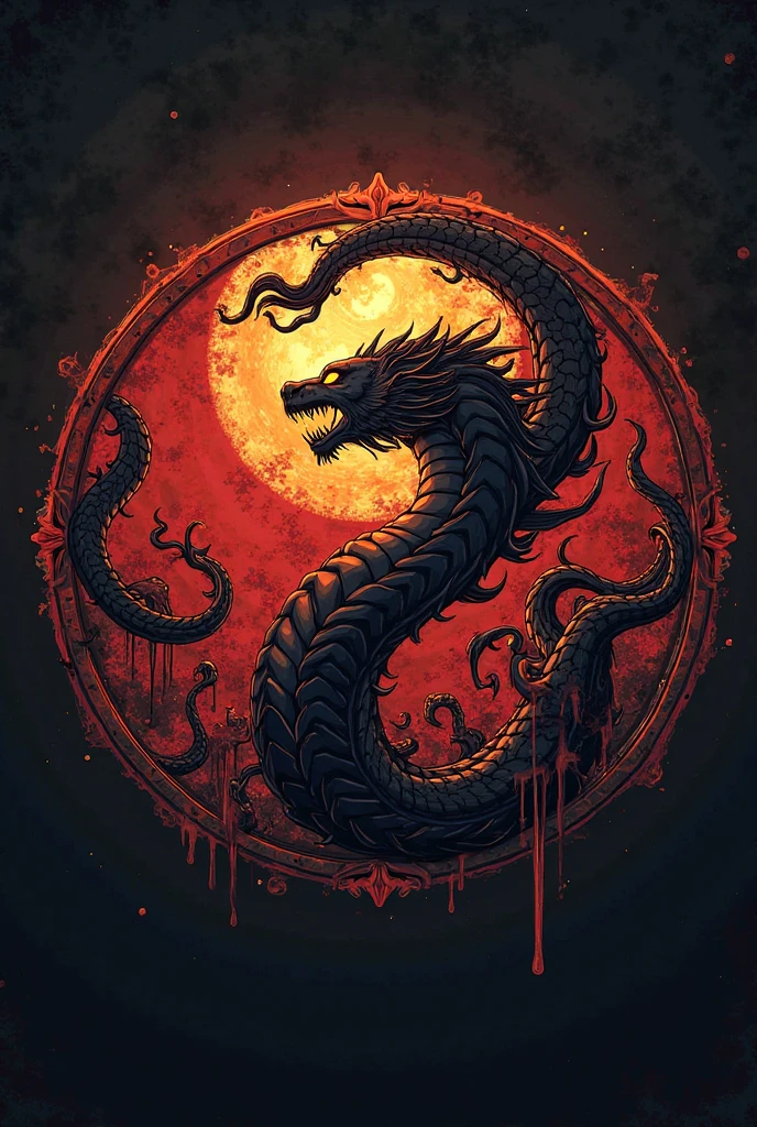 t-shirt design, Design a menacing picture with 7-headed Naga (king serpent from the Hindu faith), The artwork features a sleek, coiled sinuously, its scales glistening in the dim light., revealing rows of razor-sharp teeth dripping with blood, exuding a sense of raw, primal aggression, bright sky and big sun and fire in background, heavy wind, storm, flame, enhancing the ominous atmosphere of the design. eyes gleam with a malevolent glint, capturing the essence of danger and violence. The overall style is bold and intense, embodying the dark and edgy spirit of heavy metal music.