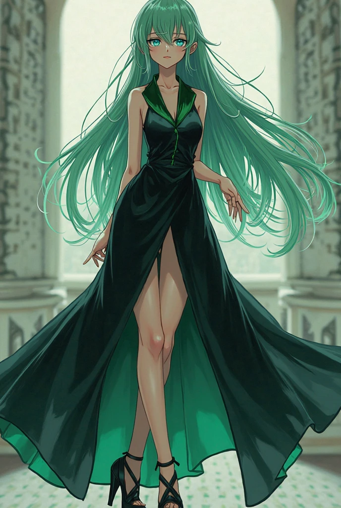 masterpiece, best quality, High quality, beautiful woman, 1 woman, 24 years old, (green wavy medium hair: 1.2), green eyes, Wear round glasses, medium breasts, shiny skin, light smile, cowboy shot,
BREAK
//Fashions
Flared Simple One-Piece Dress
This elegant yet understated dress embodies a minimalist charm with a focus on clean lines and effortless style, The one-piece design features a simple, sleeveless bodice with a subtle scoop neckline, Made from a soft, flowy fabric, the dress has a relaxed fit that drapes gracefully over the body,
BREAK
The gathered details at the waist create a flattering, defined shape, while the flared skirt adds a touch of classic sophistication, This versatile dress can be dressed up with statement jewelry and heels for a formal event or dressed down with sandals for a casual day out,
BREAK