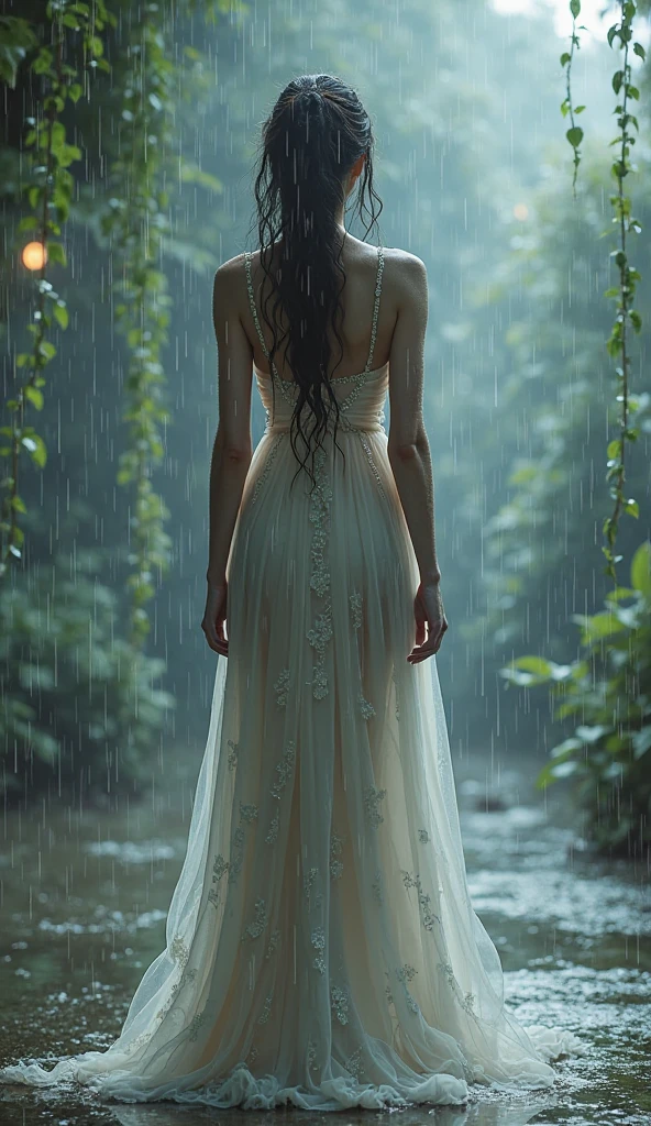 (masterpiece, top quality, best quality, official art, beautiful and aesthetic: 1.2), most beautiful full body artwork, posing in the rain, extremely detailed, 8k render