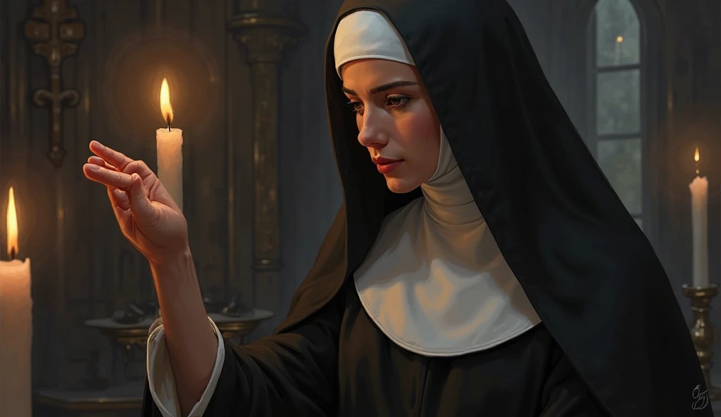 a sexy nun with a voluptuous body wearing lace lingerie, bdsm nun kneeling and praying, detailed stained glass church interior, large cathedral, (best quality,4k,8k,highres,masterpiece:1.2),ultra-detailed,(realistic,photorealistic,photo-realistic:1.37),hdr,studio lighting,extremely detailed face and body,dramatic lighting,intricate architectural details,vibrant colors,baroque art style