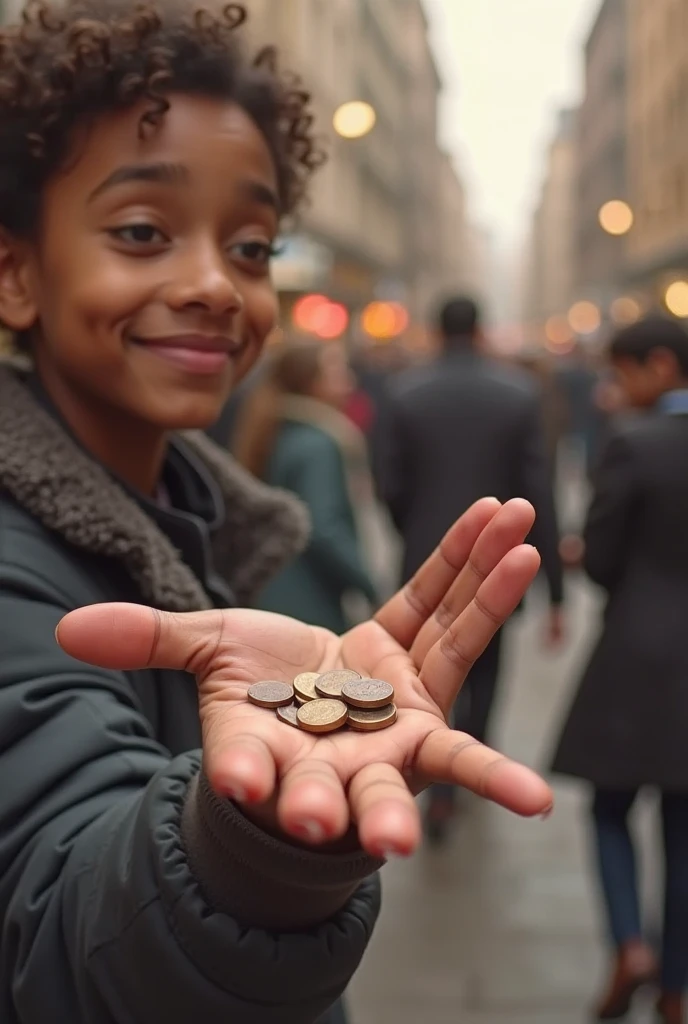 A boy of 2 are donate money on poor people