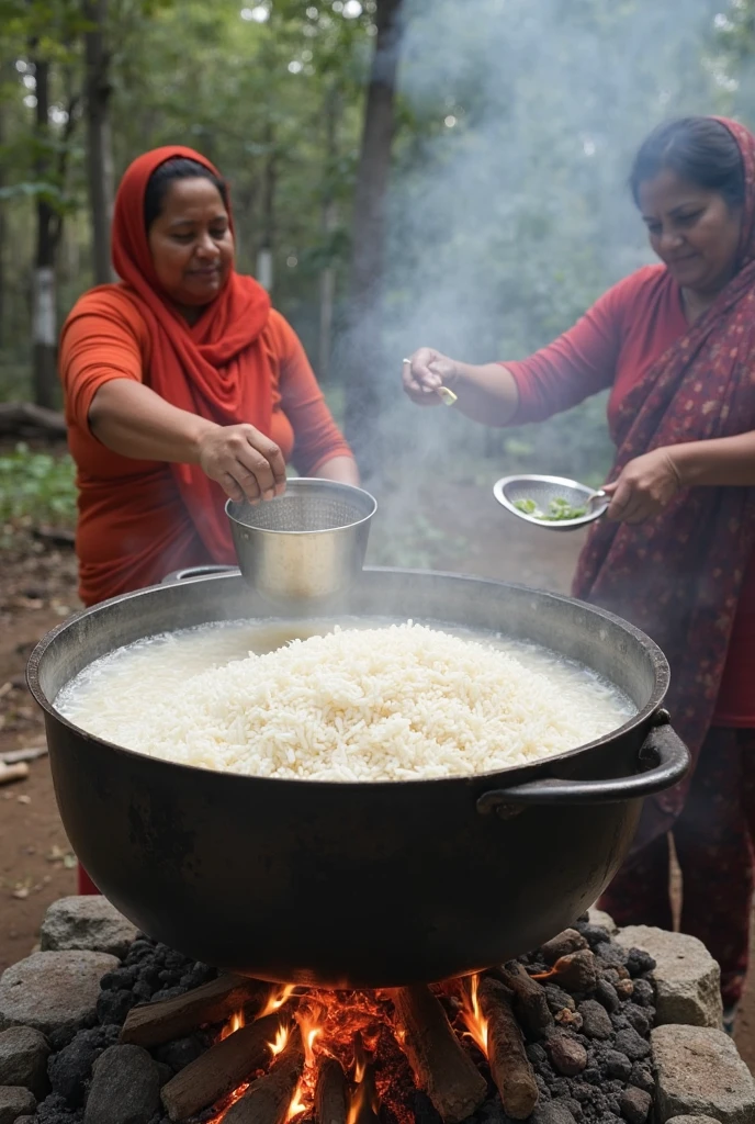 Poor Bolivian country lady giving soup to her children while the pot boils Showing love and poverty