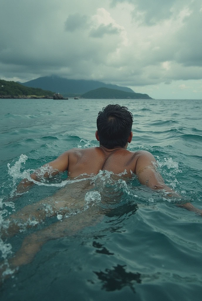 One man swim in sea