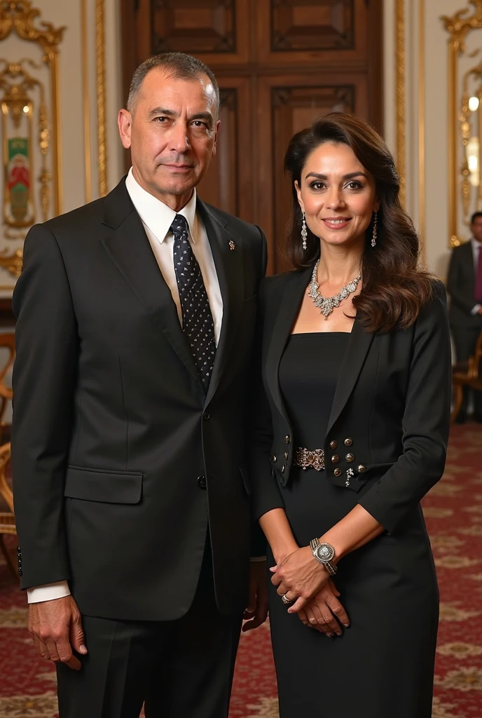 Nieta con vestido y abuelo con traje de gala