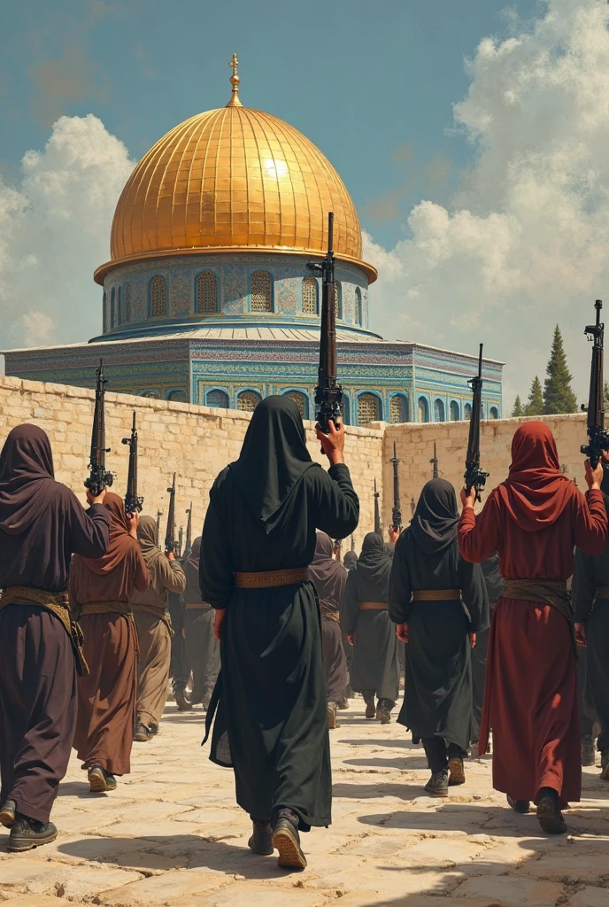 Muslim army conquer masjid al aqsa
With black flag havy army will guns