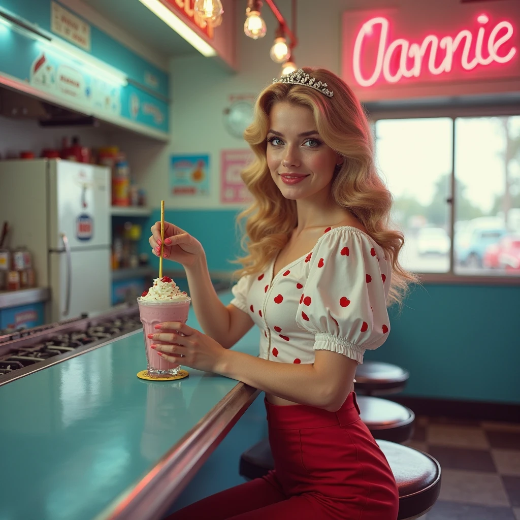 Young girl, 40s fashion appearance, in style of digital illustration, pinup art, lois van rossdraws, artstyle : ilya kuvshinov, deviantart artstation cgscosiety, stunning digital illustration, soda themed girl, beautiful retro art, jen bartel, milkshake, matte digital illustration, glossy digital painting, ((curvy body))