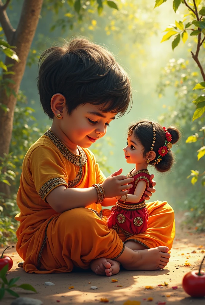 A fully naked girl tying rakhi on a boys penis.
