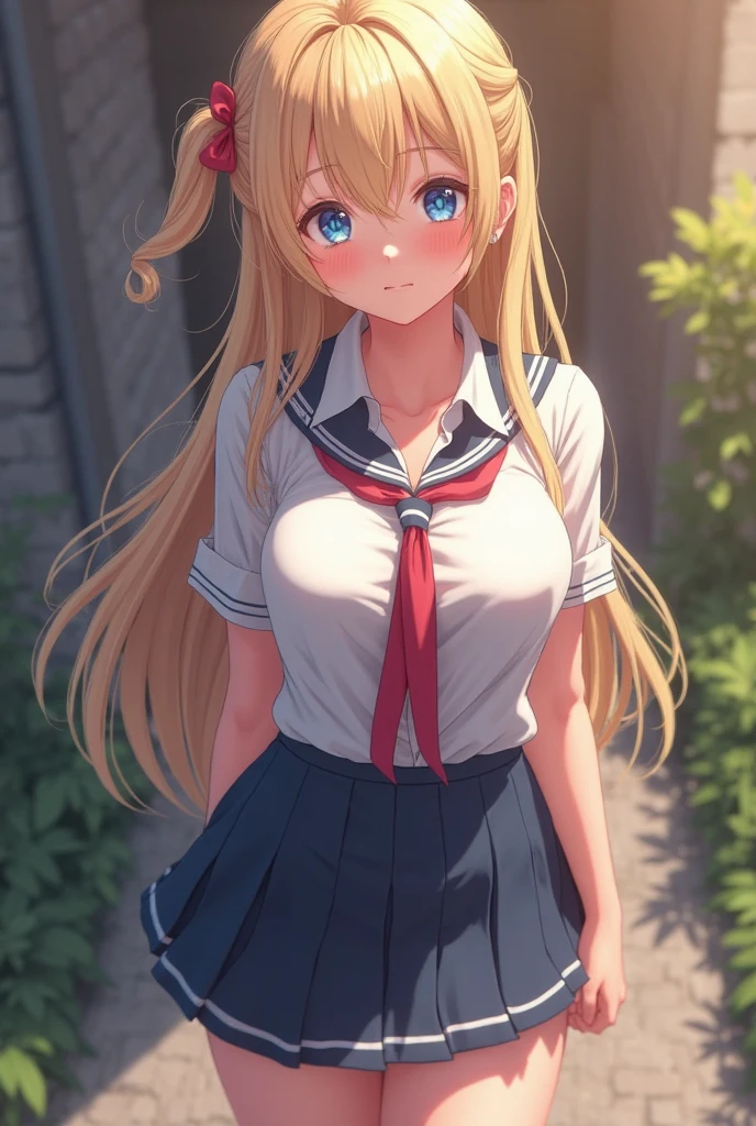 ((((Highest quality, High resolution)))), Extremely detailed 8K, Beautiful girl with slim body, (Ultra HD, Very detailed, Very detailed, Very realistic, Ultra-realistic, Photo Real), (One girl:1.5), Long Hair、Twin tails、Brown eyes, (Medium Breast: 1.2), (Beautifully detailed face, Beautiful attention to detail), (Sheer blouse:1.4),(Cleavage)、(Light of the sun, sunlight),(slender:1.5),(Light clothing:1.6),(Open chest)、(Idol face:1.7),(Beautiful eyes)、(Beautiful face)、(Toned body:1.5),(masterpiece:1.8),Blushing、Beautiful Skin、Moist eyes、Embarrassed expression、smile、(Slim and beautiful legs:1.4),(mini skirt:1.4),(Panty shot:1.4),(squat:1.2)、(Charm:1.3),(Seductive posture:1.4),(from the front)、Shine、(Low - Angle)