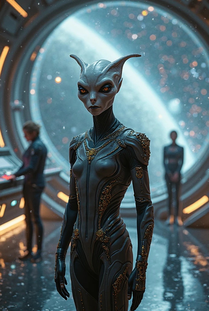 in (medium close-up:3.1) in (back view:3.1) of various characters with a starship in the background from a film for slaves from beyond infinity, futuristic apocalypse, detailed, moody, epic, altered reality, insane, disgusting, disturbing, impactful, inspired by Clyde Caldwell and Ed Emshwiller, stalenhag, (with Creepy, Sci- Fi, Fantasy and Horror: 2.9) retro sci-fi, horror film, detailed glass, Kodak Vision3, (intricate details: 2.4), ( hyperdetail: 3.1), (8k resolution: 3.1), (high detail: 4.1), lots of details, high quality, soft light (cinematic: 3.3), masterpiece, dramatic atmosphere, atmospheric perspective, (impactful art: 2.8), rich colors, 3D rendering