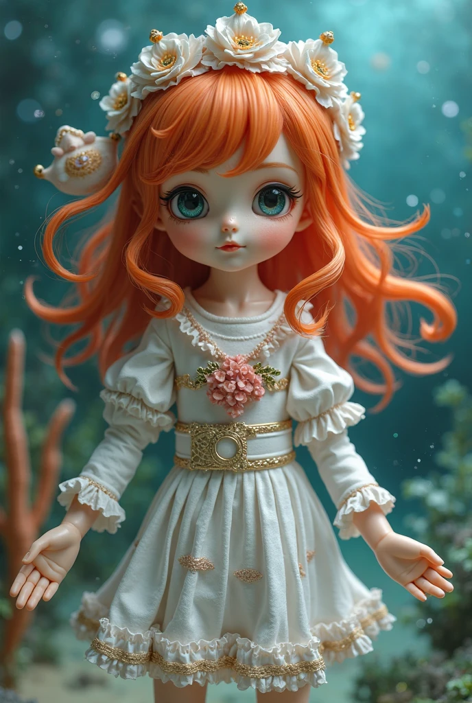 Mermaids playing at the bottom of the sea,Orange head color,roundly eyes,Childhood,ssmile,Young,airbubble,A plant,A little coral,simplebackground,Gradient color,Translucent,k hd,Fine quality,optimum
