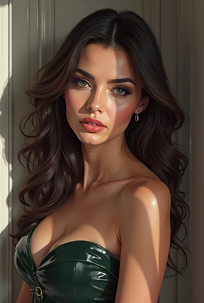 latina woman, elegant dress, detailed full body, gorgeous breasts, hyperrealistic, 8k, cinematic lighting, highly detailed, masterpiece, photorealistic, stunning beauty, elegant pose, intricate textures, volumetric lighting, dramatic shadows, vibrant colors, chiaroscuro, dramatic composition, oil painting style, classical realism