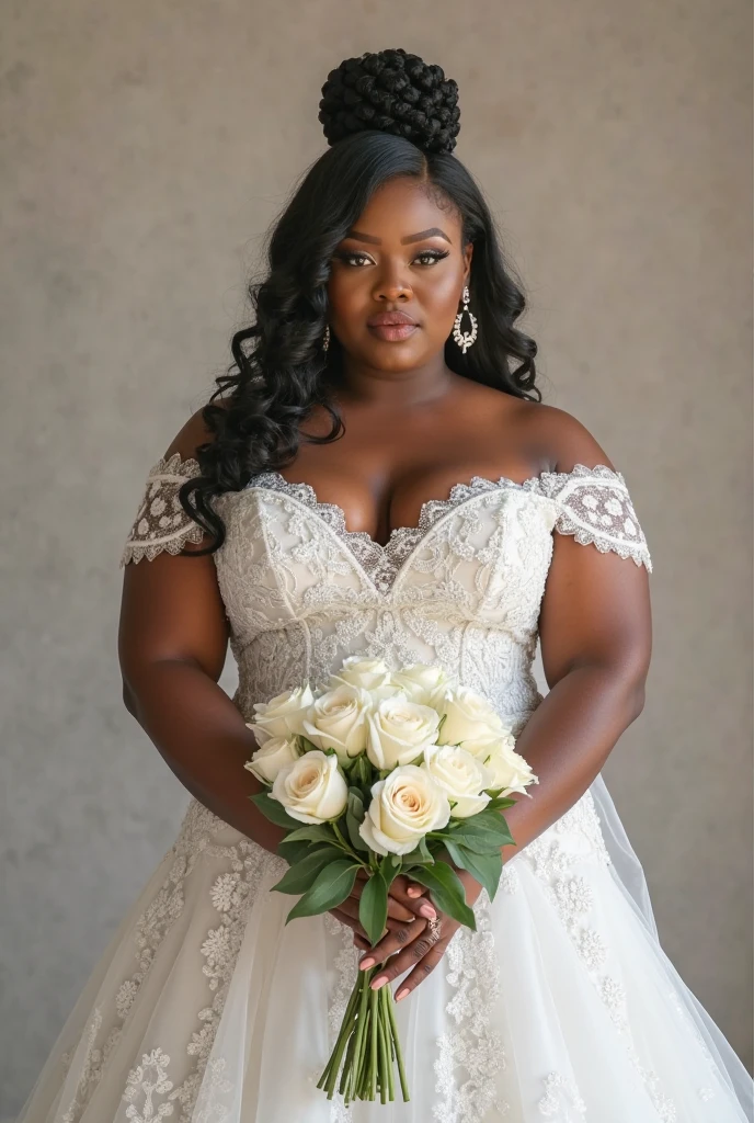 Generate an image of a sad black curvy beautiful bride 