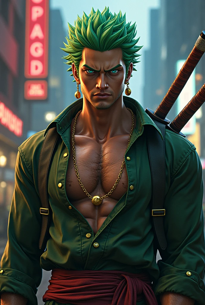 one piece、ロロノアZoro、Zoro、Sandao-ryu、High resolution, Closed eyes, High resolution, masterpiece, accurate, Anatomically correct, High-resolution model, Textured skin, Very detailed, Ultra high definition, 3D Rendering, 8k octane, realism, 