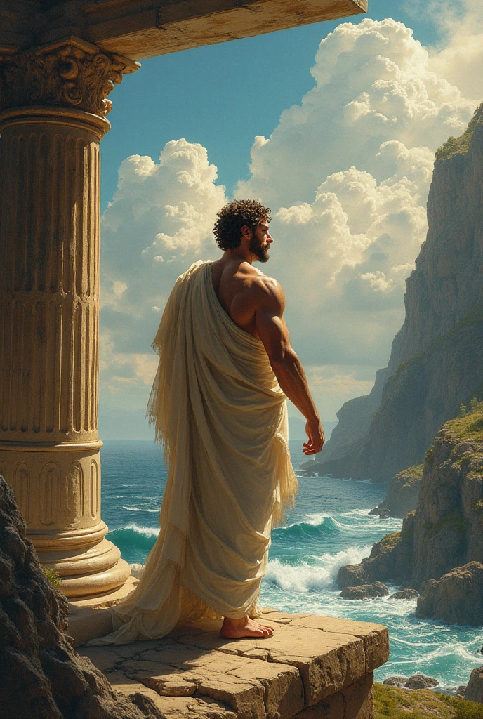 (Ancient Greek Art), architecture, Cape Sunion, Poseidon Sea Temple, panorama view, full body, award-winning, cinematic still, emotional, vignette, dynamic, vivid, (masterpiece, best quality, photorealistic, Professional, perfect composition, very aesthetic, absurdres, ultra-detailed, intricate details:1.3)