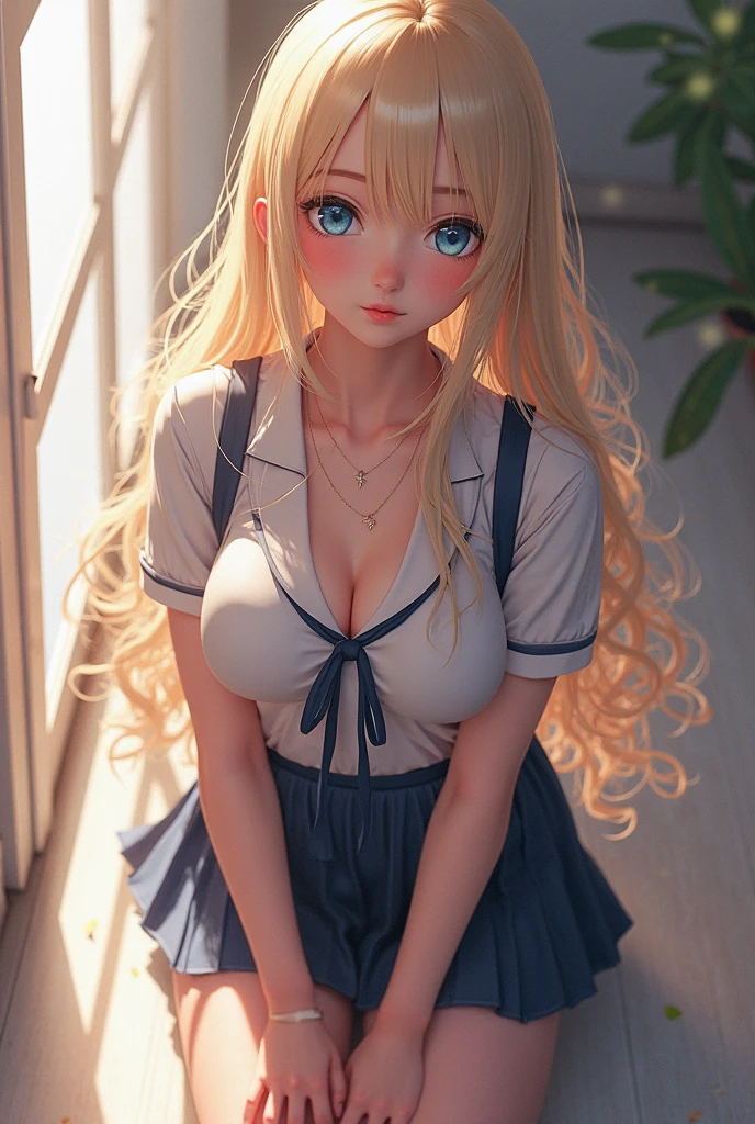 1 high school girl, 18 years, Akizuki Airi, blue eyes,hair rubio, two tails, hair very long, hair coletero,medium breasts, Akizuki Airi, blue eyes,rubio_hair, two tails, very_long_hair,hair long y amarillo, hair coletero,White shirt, red pleated mini skirt, pink panties, black stockings, Session, Whole body, school, classroom, classification: explicit,hair amarillo,yellow hair,hair acolatado,2 long pigtails,Father, (nude 1.3) open legs,no panties,clitoris,crouched,on the floor (semen) ((cum face)) ((cum on tits)) ((Nipples)) (next to a boy) ((on your knees in front of a boy))