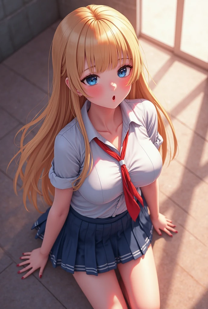 (masterpiece, best quality:1.2), highly detailed, extremely detailed CG unity 8k, ultra high res, 1girl, solo, bisquedoll anime style, kitagawa marin, 1girl, bead bracelet, beads, blonde hair, blush, bracelet, jewelry, long hair, plaid, red eyes, outdoors, smile, solo, white background, ((masterpiece)) <lora:bisquedoll_anime_style_offset:0.4>,( (bent over)), (wearing loose low-cut top), collarbone, cleavage, open mouth, open school uniform, skirt, ((small breasts)), <lora:Marin Kitagawa_V1(colab)-000004:0.4>, (Marin Kitagawa:1.2)