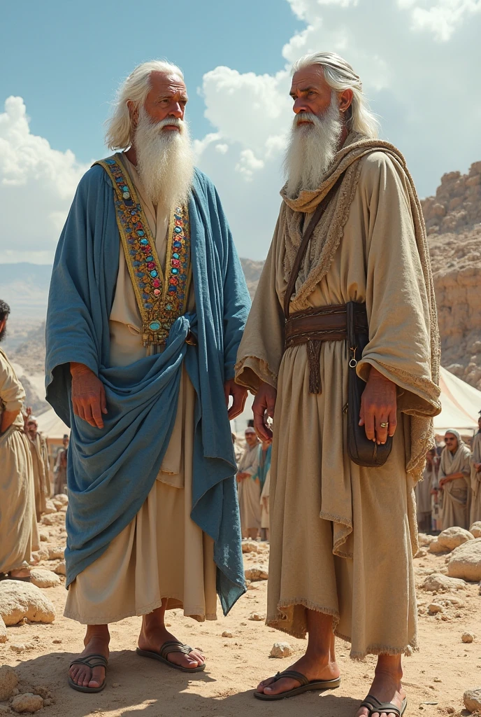 Biblical times、(((Three middle-aged men)))、The is standing、((1st century))、((Ancient Israel))、Wasteland、body complet、Talking、