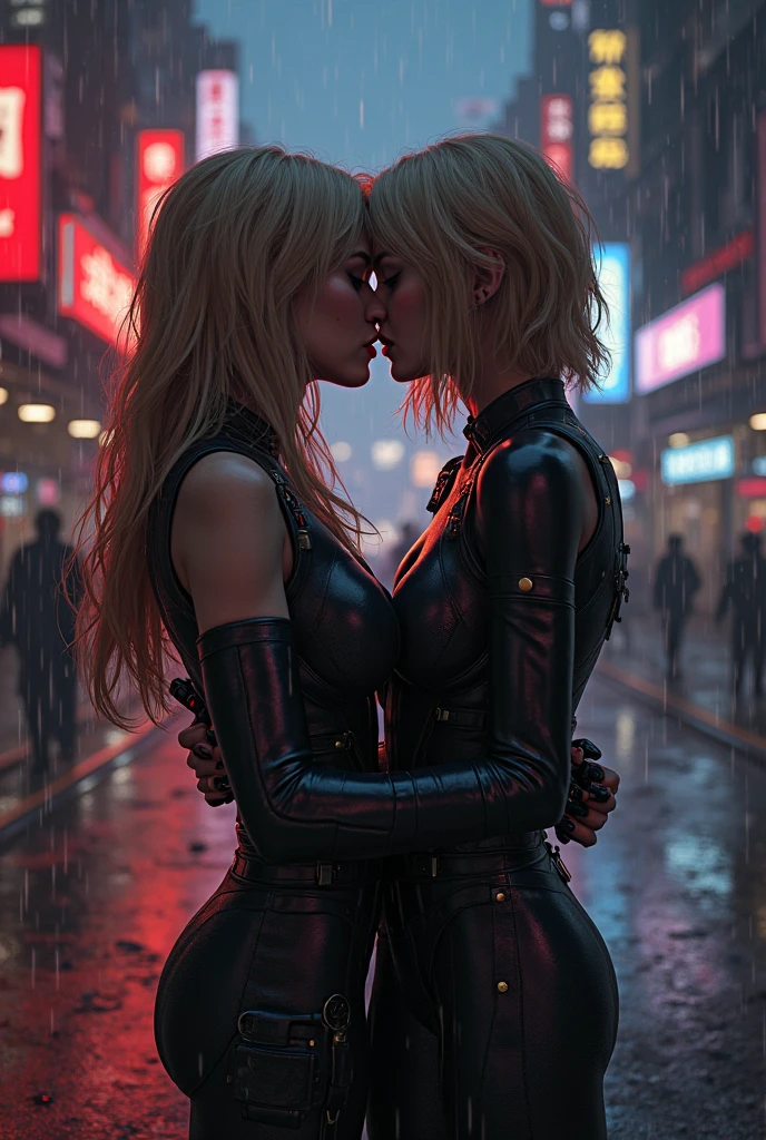 (Multiple girls, 2girls, Bound BDSM, Gag Gag, breast press, Kissing, symmetrical docking) (the number) (On detailed dirt roads(Short jumpsuits)) , Best quality, Double gags, aurora,Blonde hair, Long hair, hair adornments, Pink eyes, White dress, Sleeveless, arm guards, white thighhighs, a garter belt, Miniskirt,Tortoiseshell binding，Wears one-piece underwear