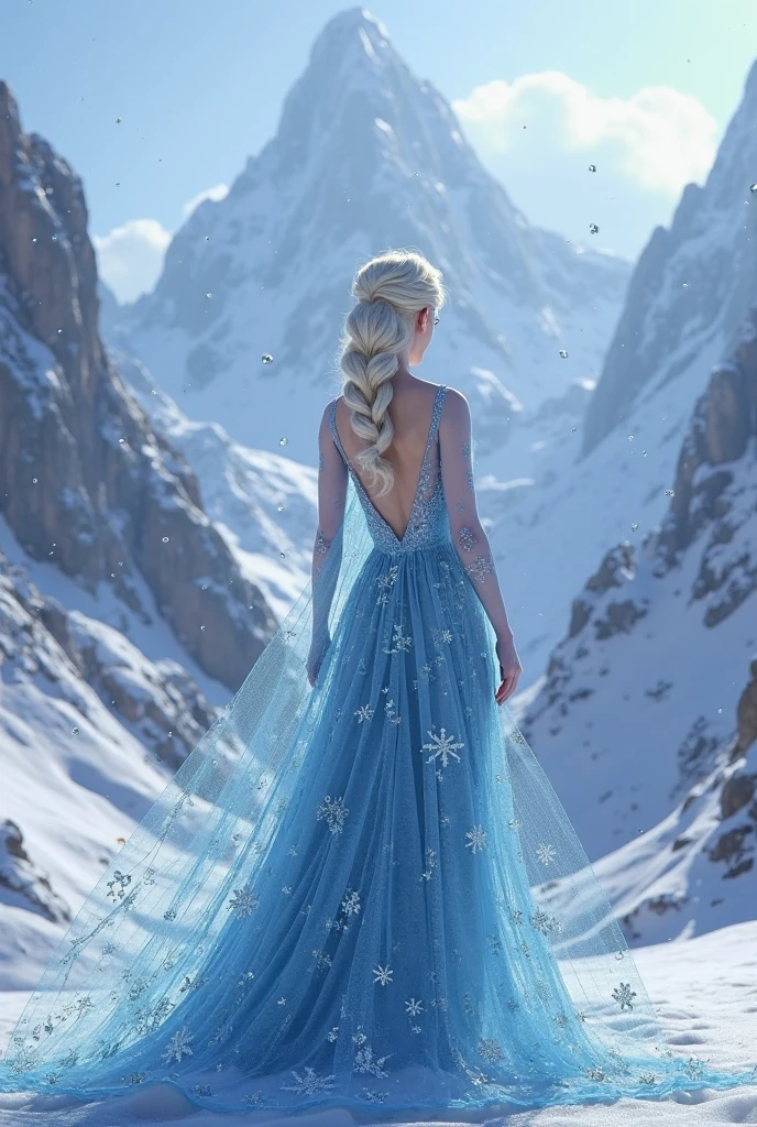 score_9, score_8_up, score_7_up, score_6_up, 1girl, Elsa \(frozen\) sit by frozen lake, (single braid), (White Dress), casting, spell, ice, snow, magic_circle, upper body, long hair, worm light, solo, disney, (Back View, from behind:1.4), anime screenshot, source_anime, dramatic composition, cinematic dynamic action scene, vibrant colors, cinematic lighting, dramatic lighting, best quality, masterpiece, very aesthetic, perfect composition, intricate details, ultra-detailed