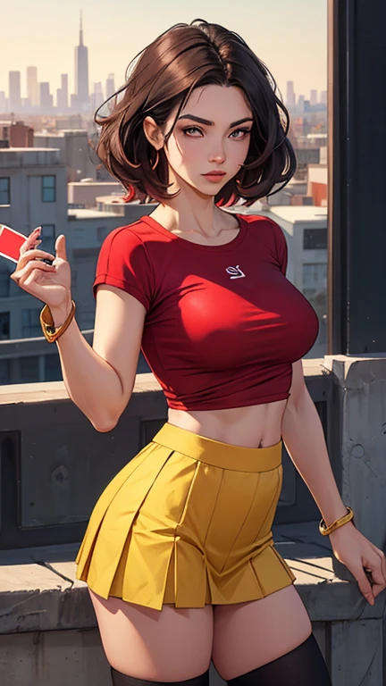 woman, 26 years old, kitten pose, cat ears, short hair, perfect hands, perfect fingers, perfect body, sensual cleavage, medium breasts, red shirt, wearing tight black shorts, sexy shorts, vinyl shorts, Ultra HD, image 4k, best image quality, (fidelity: 1.4), photoreal, light green eyes, eyelashes, beautiful pupil, shadows, slight blush, delicate facial features, reasonable facial features, exposed waist, natural poses, detailed face, detailed eyes, detailed hands