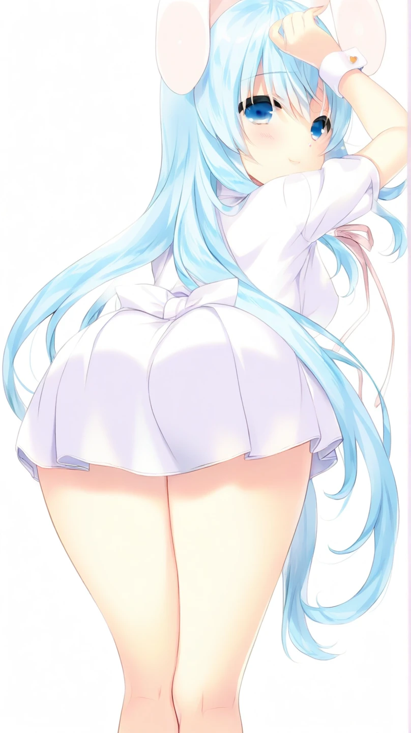 Pina_Sformclan (Sformclan)_Esther, School uniform,upper body,crass room, Standing, Twin-tailed, sky blue hair,White tights,crowns,Upper body, face to the viewer,masterpiece, Best Quality,NSFW,1girl in,short torso,Perfect Lighting,up skirt,Skirt lift,Smile,blush,anime screen cap,Flat color,cel shading,(tucking up the skirt),Panties,Show off panties,pantyshot,facing front,Spread legs,from below