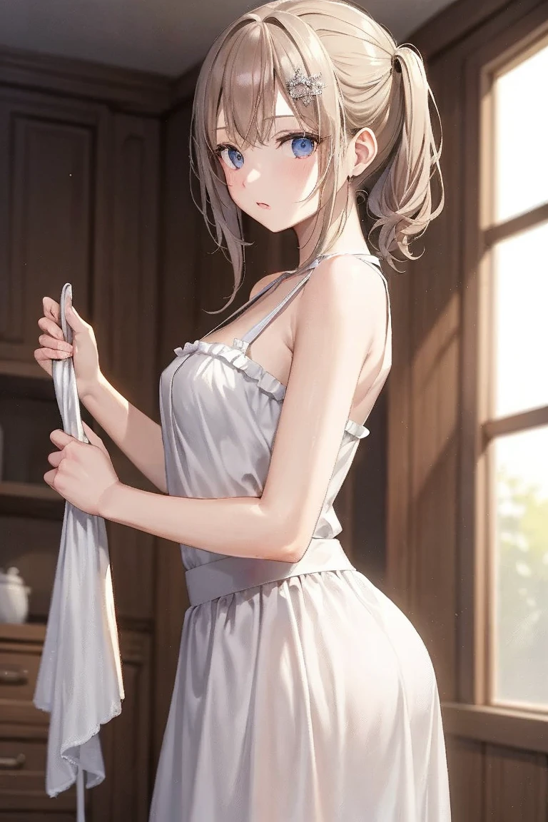 1 sister, Solitary, From the back, Take a step back, in the room, bunk, Wear, barefoot, Beautiful and lovely pose, hairpin, Side breast,Sitting on your lap