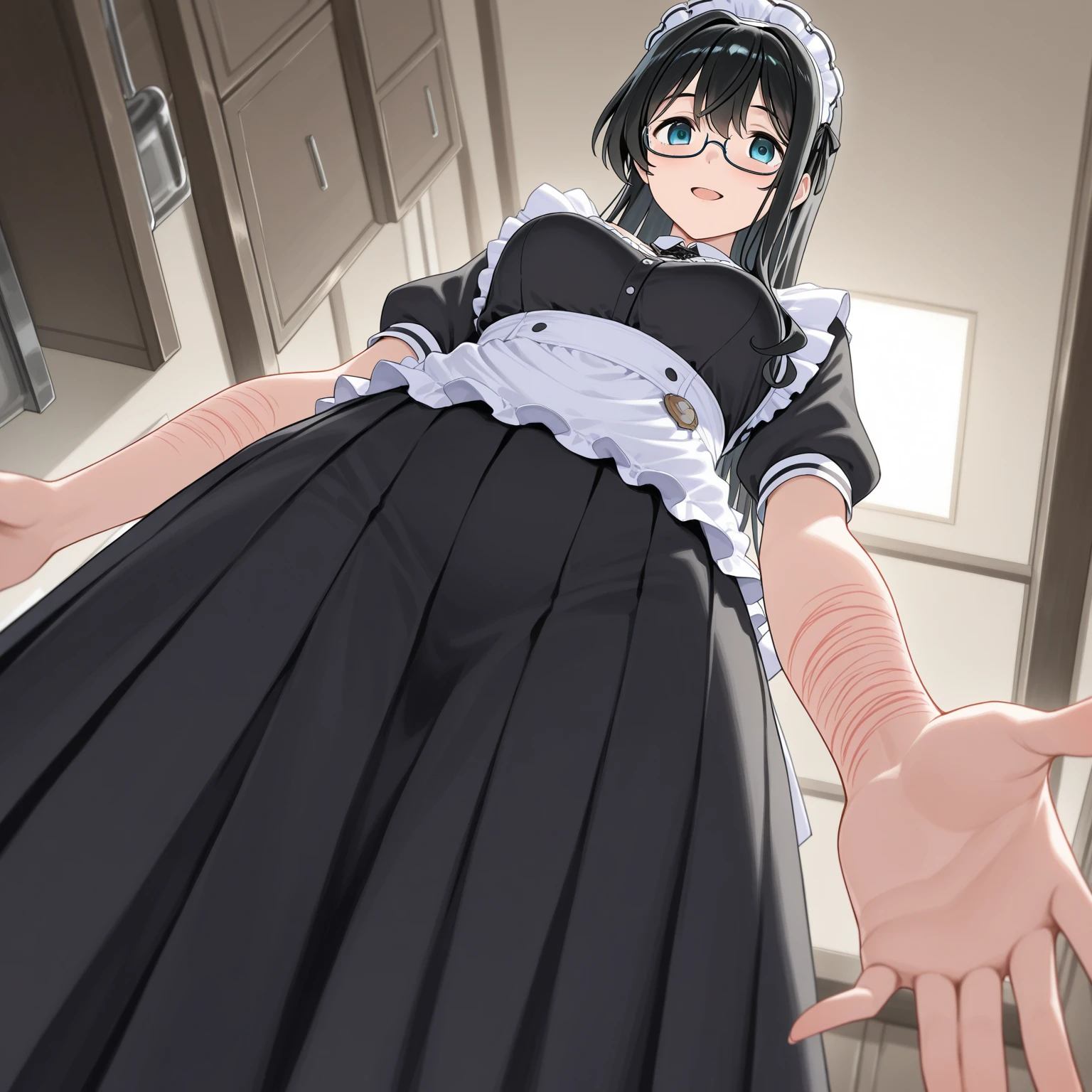 (masterpiece, best quality:1.2), game cg, extremely detailed CG, 4k, 8k, 1girl, evil smile,
MaidMaki_V1, purple hair, short hair, bangs, brown eyes, orange eyes, maid headdress,
maid, blue dress, white apron, maid apron, frills, puffy sleeves, short sleeves, white collar, white neck ribbon, white garter belt, white thighhighs, wrist cuffs,
NSFW, hetero, straddling, girl on top, cowgirl position, sit astride, pussy, dress lift, lifted by self, showing pussy, cum in pussy,
1boy, a naked male, vaginal, sex, veiny penis, censored, mosaic censoring,
indoors, looking at viewer, from below, pov,
<lora:add_detail_CyberAlchemist:0.4>, <lora:GoodHands-beta2:1>, <lora:MaidMakiV1:1>