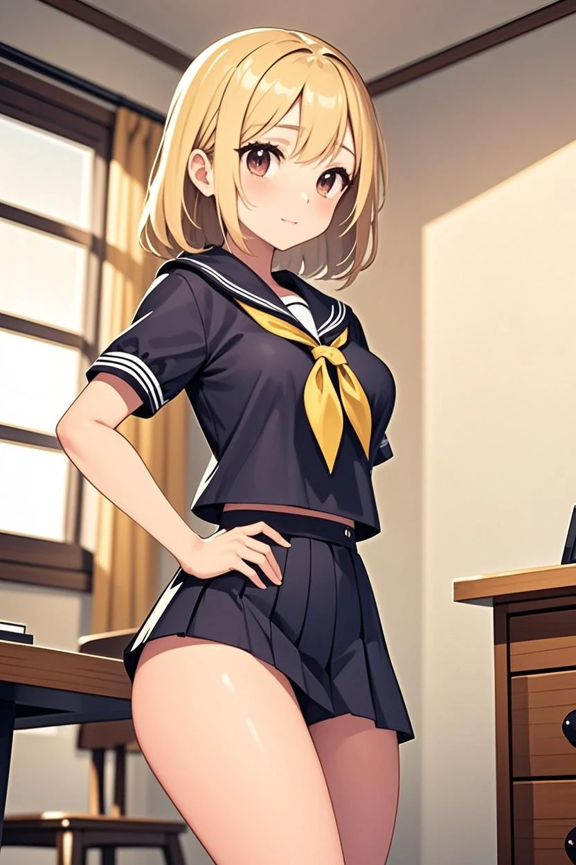 highest quality,masterpiece,8k,1girl,medium breasts, blush, sweat, mini skirt, lift skirt, upskirt, stripe panties, hair ribbon, twin tails, green shirt, seifuku, white neckerchief, long sleeves, pleated skirt, black skirt, thigh highs sox, loafers, camel toe, open legs, heart shaped pupils, 