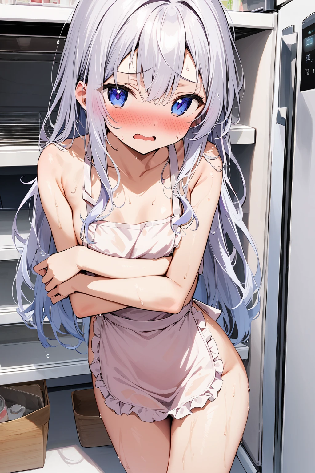 masterpiece, best quality, extremely detailed, (illustration, official art:1.1), 1 girl ,(((( light blue long hair)))), ,(((( light blue long hair)))),light blue hair, , long hair ((blush)) , cute face, big eyes, masterpiece, best quality,(((((a very delicate and beautiful girl))))),Amazing,beautiful detailed eyes,blunt bangs((((little delicate girl)))),tareme(true beautiful:1.2), sense of depth,dynamic angle,,,, affectionate smile, (true beautiful:1.2),,(tiny 1girl model:1.2),)(flat chest)、masterpiece, ultra detailed, 8K, full body shot,, a girl, kawaii, light atmosphere, (Cute a girl:1.5),anime visual, (tilt head:1.3), extremely delicate face, realistic lighting and shading, (an extremely delicate and beautiful art:1.3),Watercolor painting, a girl, Slender girl with small breasts, pink bikini swimsuit, pareo, smilng、She is grilling yakisoba noodles at a food stall wearing a swimsuit and an apron.
