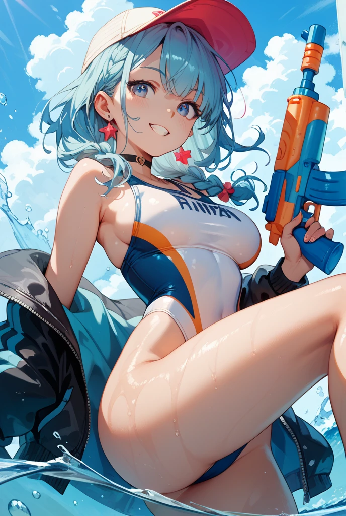 Girl、Blue hair short、bikini、sexy