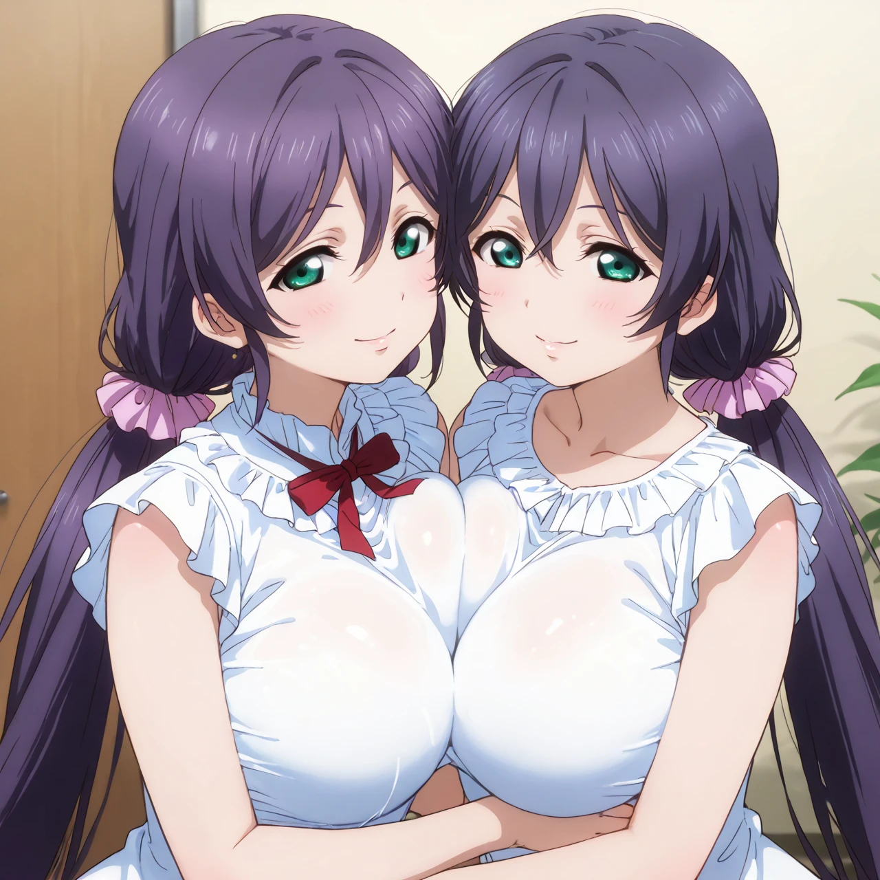 Maron, ojos detallados, cuerpo completo, lindo, sexyrobutts, Japanese Ghost Costume, fantama flotando, noche luna llena, Cleavage Bulge, Dos mujeres