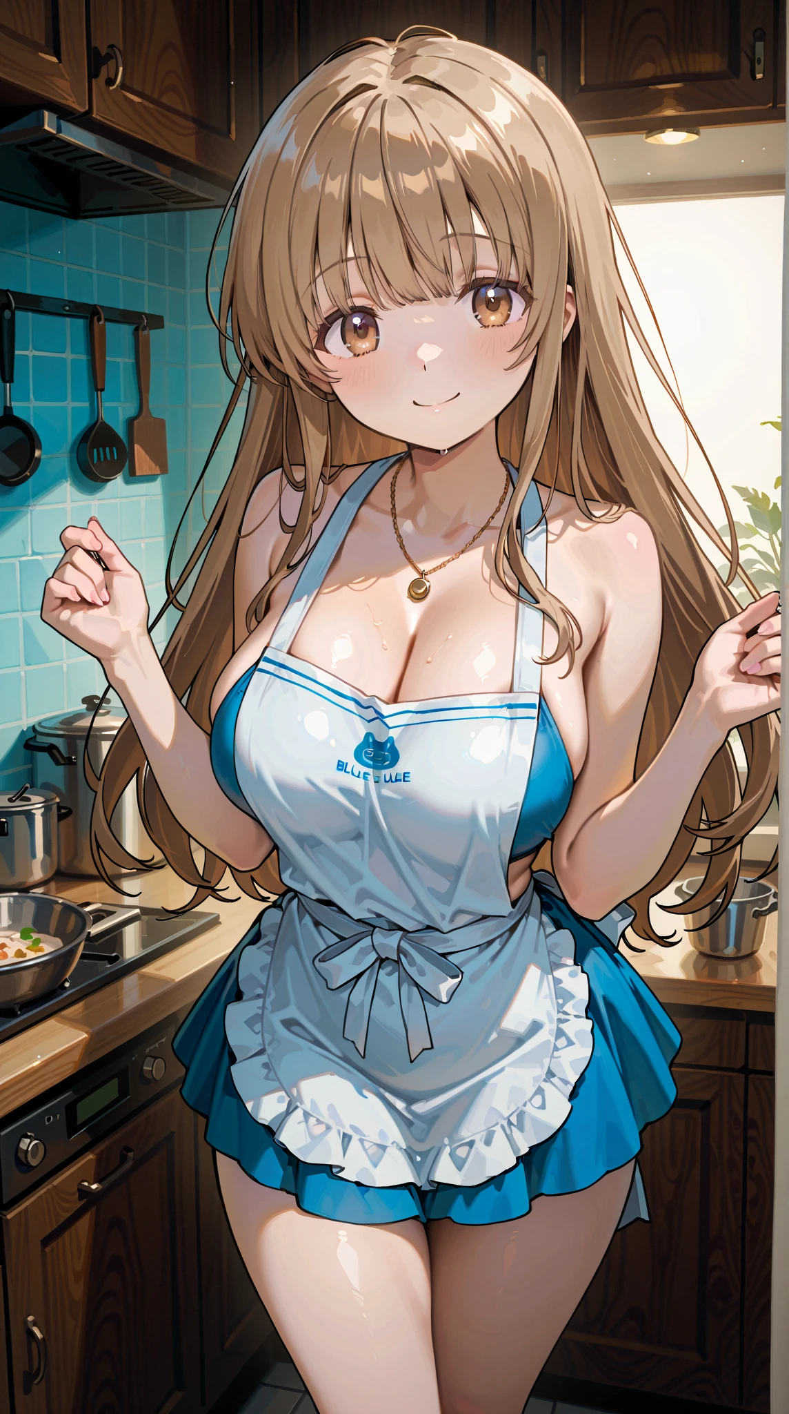 (4K、high resolution、Detailed light、Detailed Shadows、Detailed Design)、1 person、Bronze Hair、((????? Apron))、Bigger breasts