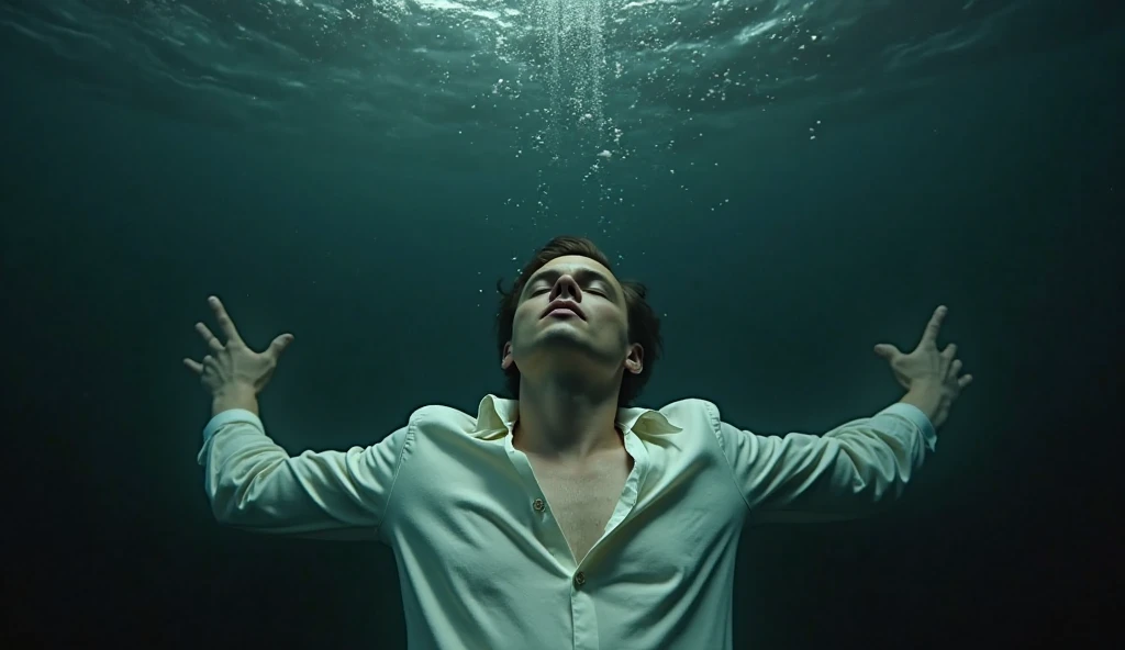 Draw a Depressed teen-ager drowning in water