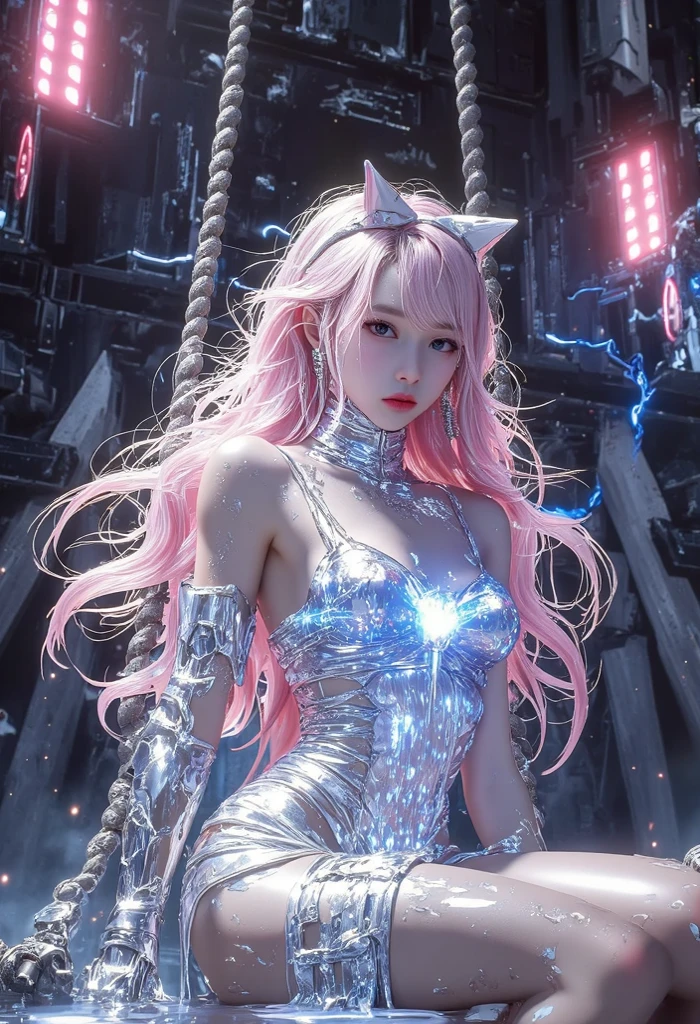 liquid metal girl, prismatic metal, shiny body, , --auto --s2