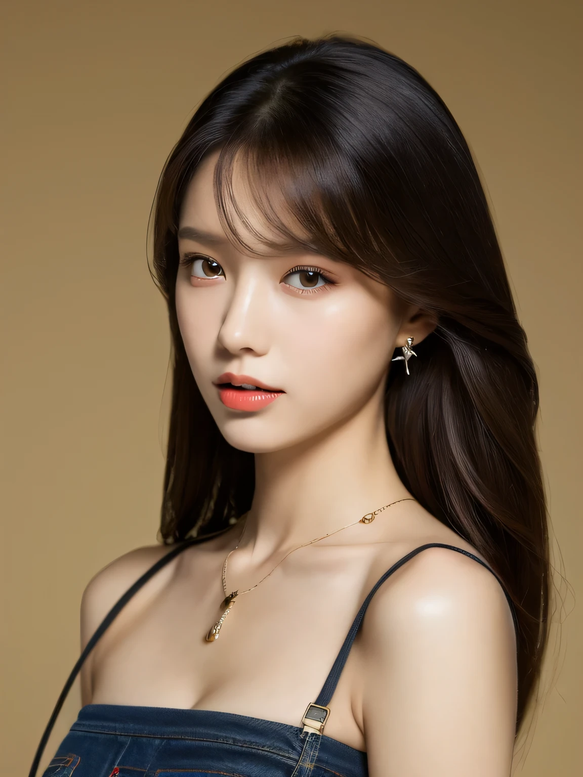 (1 cute Korean star) shoulder length hair, Thinning makeup, big chest size, wearing a tank top, Clear Facial Features, 8K high resolution, edgy, realistic detailed.from outside, Eye-level shooting, f/4.0, 135mm, Fujifilm, jpeg artifacts, dithering, UHD, smooth leg line, sexy legs, ​masterpiece, s whole body, Upper body body, correct posture, Future-proof, Facing Forward