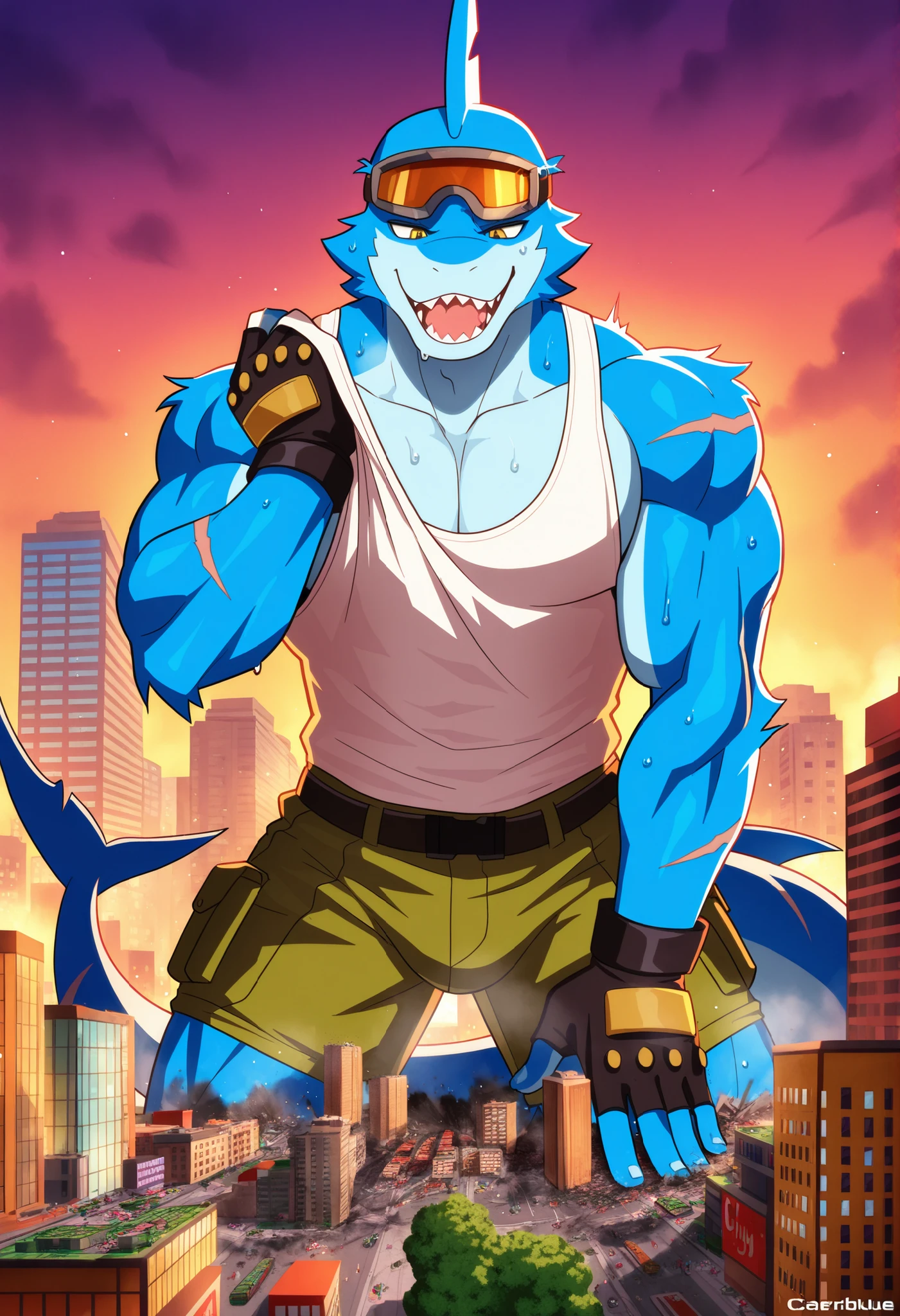 Black and white dragon, muscular body, Blue eyes, Medium Length Gray Hair, combat gloves, Combat pants, Furious, Looks good in the ring