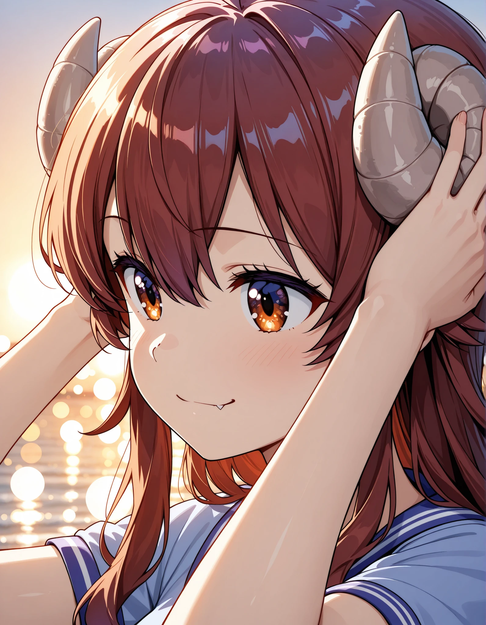 alone, One girl, Yunyun、blush 、View your viewers, Crown braids of the same color as your hair, Red Eyes、hair ornaments, Hair Ribbon, (White and pink bikini)、Poolside、So wet、(smile:1.5)、(I see a rainbow:1.2)、profile、Side view