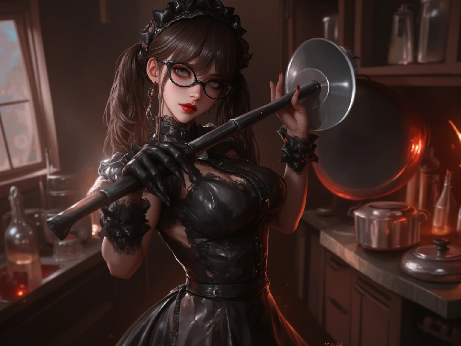 full body of a beautiful young persian woman, shoulder length black hair, nice brown eyes, wearing a black trash bag, red ball gag, standing, hands in front( wristcuffs), ankle cuffs, full body, chained, arms in front, thin, narrow waist, intricate details, cinematic lighting, amazing quality, amazing shading, dark lighting, detailed Illustration, wallpaper masterpiece, best quality, perfect hands, view from front, in the kitchen cooking