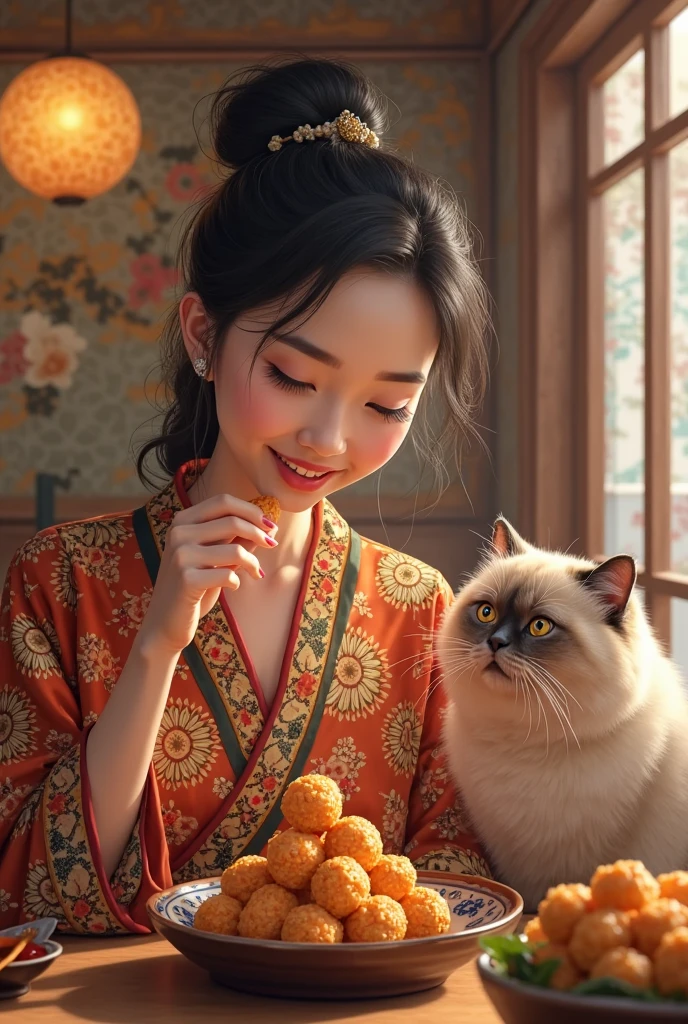 (Reality:1.4), Best Quality, Ultra High Resolution,
4K， Instagram，
Very detailed,
1 girl,
(fur: 1.4), intricate details cheongsam,
Long hair, bangs,
Black hair, black eyes,
smile