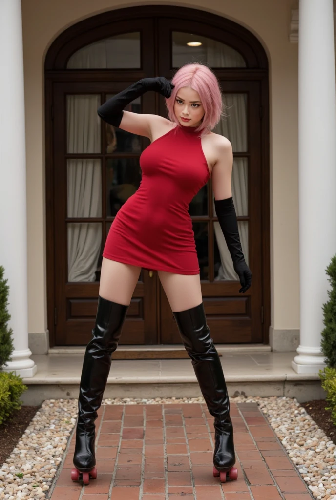 Perfect face,Beautiful face,Ultimate eyes,Anime sexy beauties,Cosplay photos,Kneeling pose,Smile,Pink hair,Shiny scissors,White dress,The best quality masterpiece