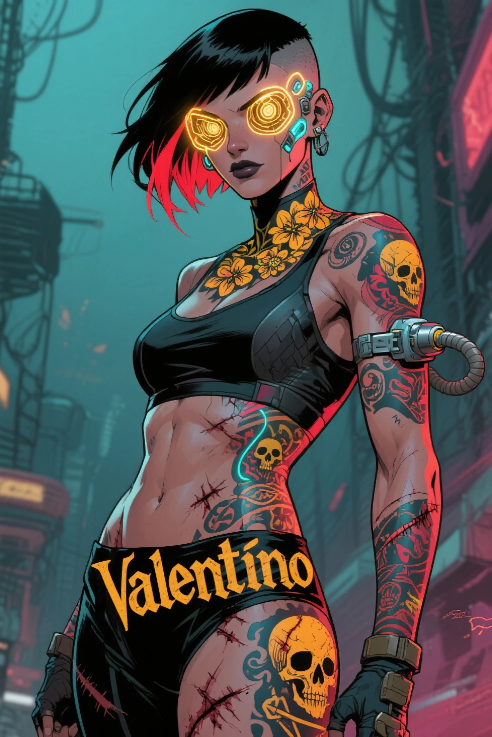 Asian Girl Rapper, face_tattoos, Album cover, "DRACO", Letters say DRACO, Album Cover, dark, Ski_Mask, sturmhaube, comic style, gangster, tech wear outfit, dynamic