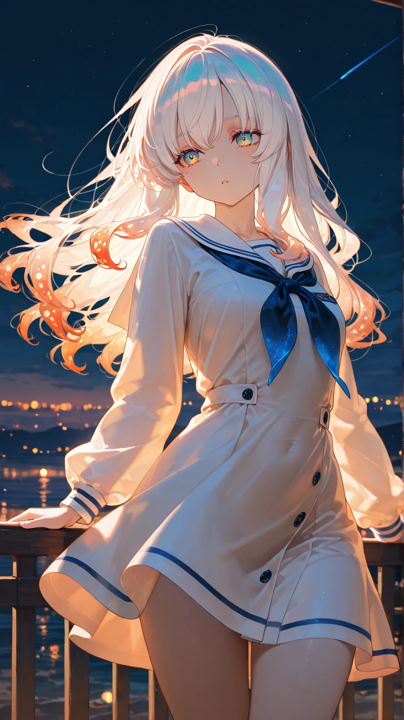 masterpiece,best quality,punk girl with pink mohawk hair, blurred night city background the sailor moon, Sailor Moon style, Beautiful,  moon princess, blond-haired princess, portrait of magical girl,  woman,20-year-old,,city,night,((white tight miniskirt bodysuit)),(Harada Makoto),open mouth smile,(((See-through))),((blonde)),long hair