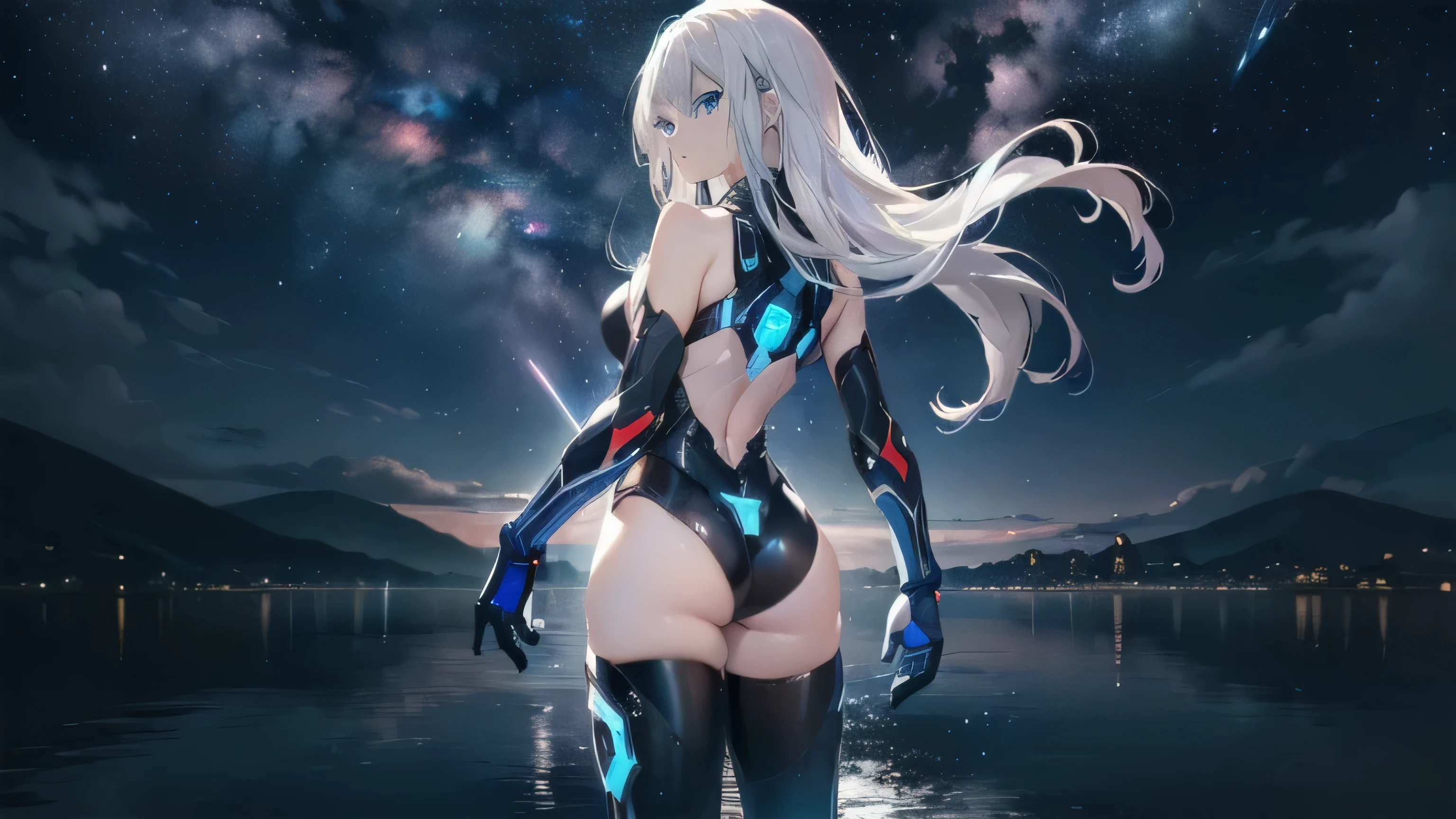 (Close-up:1.3),Realistic,highest quality, Ultra Detail, High-quality CG rendering, The most delicate and beautiful, Floating softly, High resolution, (1 girl), (Highest quality,4K,8K,masterpiece:1.2) ,Light purple hair,Rabbit,Bunny ears,ponytail,Red eyes,(Ultra Girl:1.0),(Bright blue Ultraman bodysuit:1.4),(Blue gloves:1.3),(Blue shoes:1.3), (Turn your back to your audience:1.3),Ass,(背中にウサギのAss尾:1.5),(whole body:1.3)
