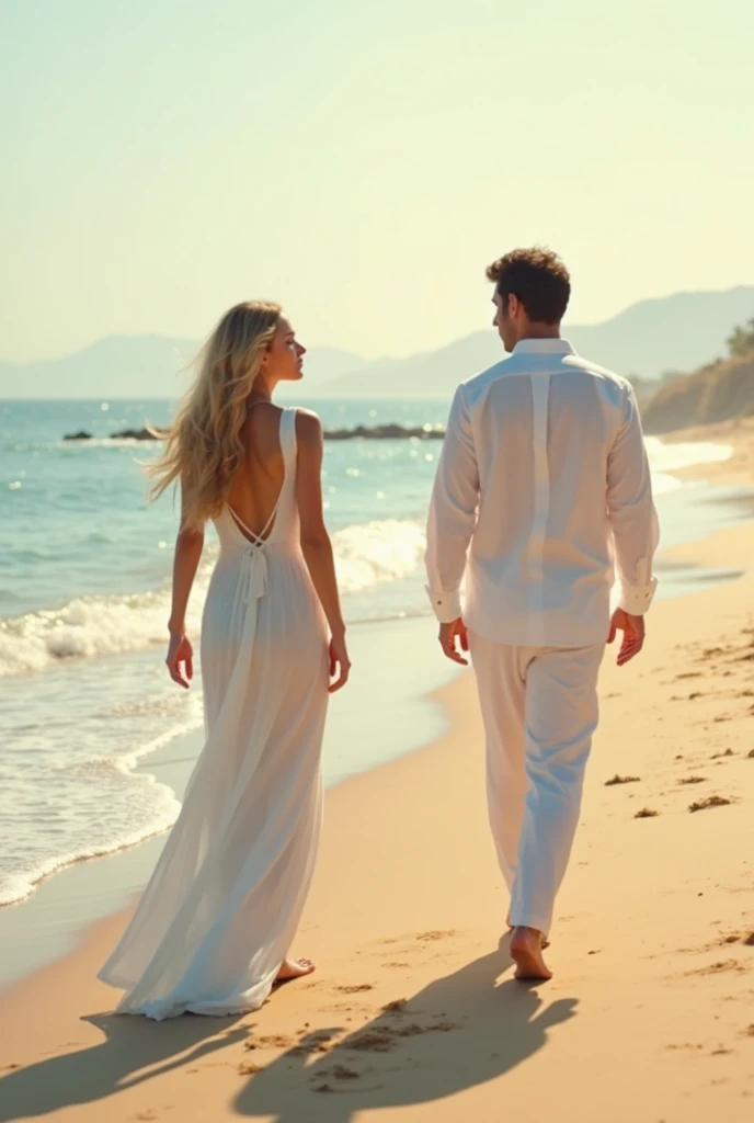 Couple holding hands, walking on the beach in the moonlight from the front --auto --s2