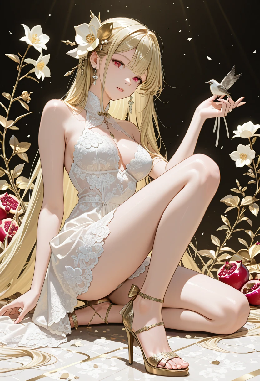 Lots of gems, Many flowers,sleeping beauty,pearls,Realistic、see-through langerie