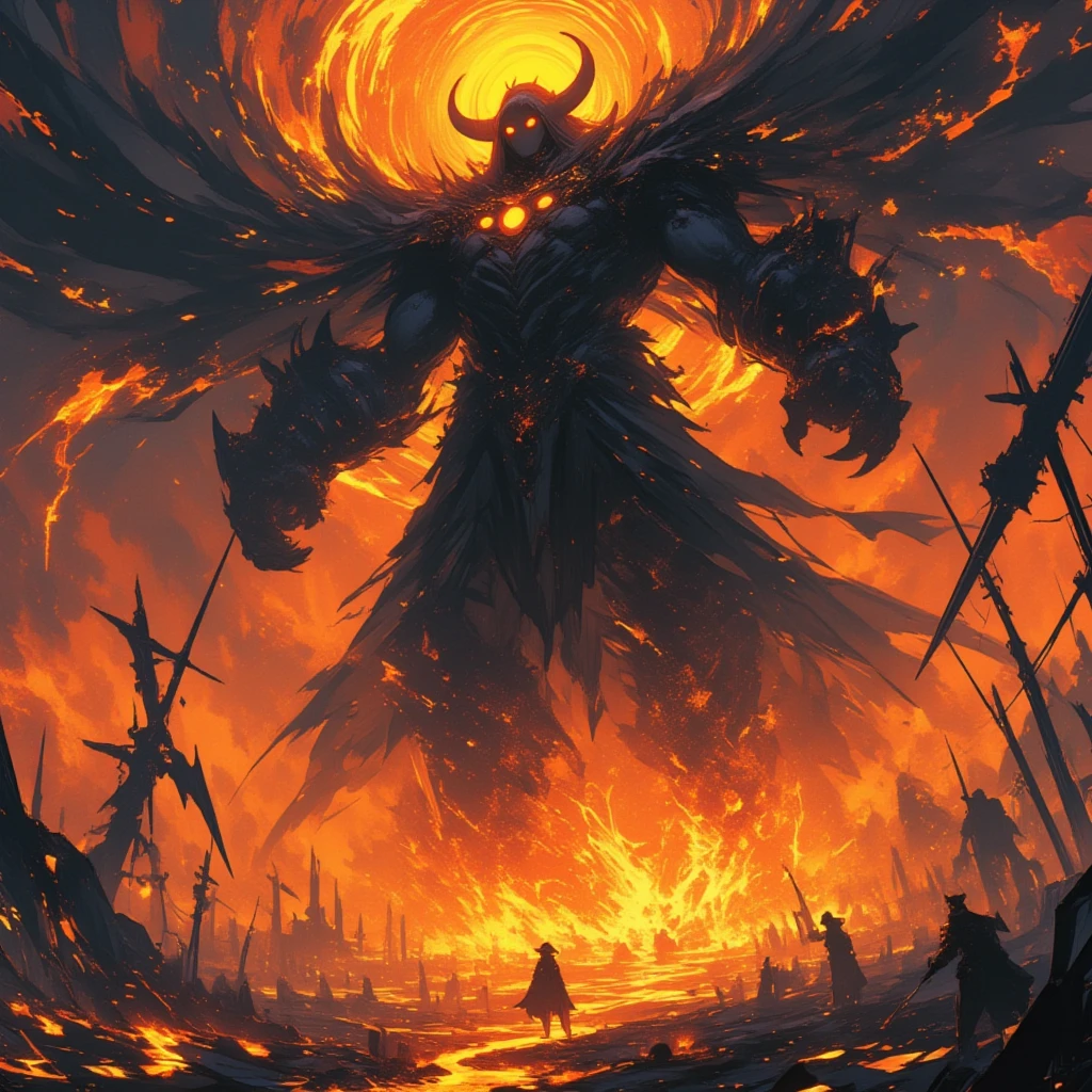 Portrait of a burning fire and lava demon by Byard Wu and Marc Simonetti and George Inness, Fantasy horror atmosphere