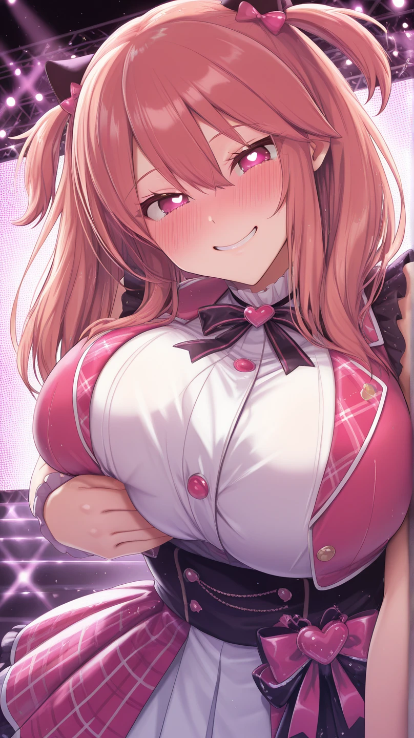 score_9, score_8_up, score_7_up, source_anime, enoshima junko, twintails, bear hair ornament, , black shirt, white necktie, red bow, sleeves rolled up, skirt, choker, cleavage, score_9, score_8_up, score_7_up, (best quality, absurd res, ultra detailed), rating_explicit, solo, indoors, smug, looking at viewer, sitting, spread legs, couch, futanari with big penis, (huge glans:1.4), veiny penis, flaccid, pubic stubble, (realistic:1.15),