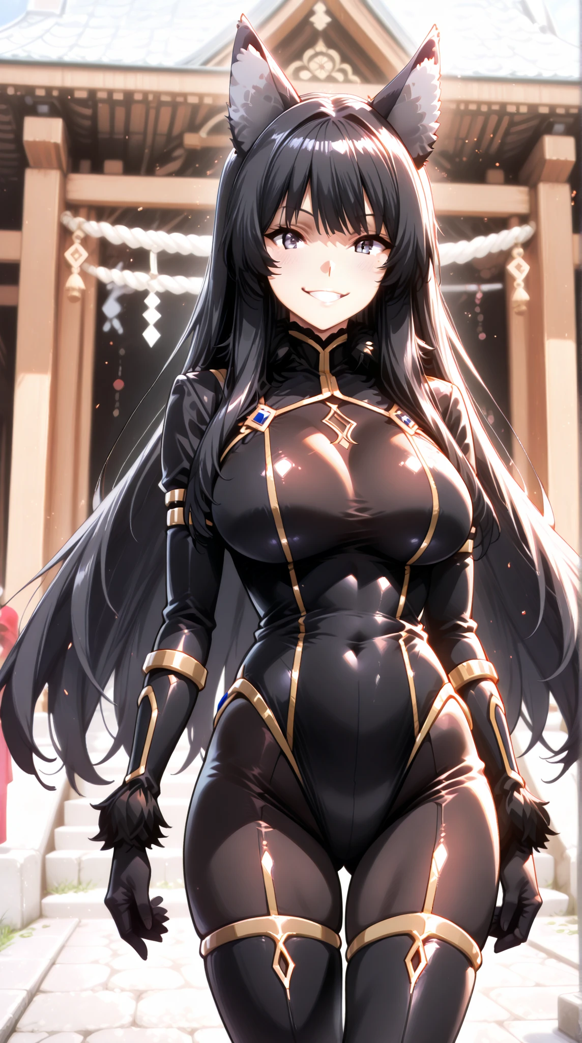 professional artwork, Intricate Details, field of view, sharp focus, detailed painting, photorealistic lighting, trending on pixiv, Standing at attention, black outfit ,yellow collared shirt,black and red bodysuit,skin_tight,black legwear, black pantyhose, Side_boob, black hair,very long hair, Bangs,yellow eyes,makeup, lipstick, 20yo,mature female,Beautiful Finger,Beautiful long legs,Beautiful body,Beautiful Nose,Beautiful character design, perfect eyes, perfect face, looking at viewer, NSFW,official art,extremely detailed CG unity 8k wallpaper, perfect lighting,Colorful, Bright_Front_face_Lighting, (masterpiece:1.0),(best_quality:1.0), ultra high res,4K,ultra-detailed, photography, 8K, HDR, highres, absurdres:1.2, Kodak portra 400, film grain, blurry background, bokeh:1.2, lens flare, (vibrant_color:1.2) (Beautiful,large_Breasts:1.4), (beautiful_face:1.5),(narrow_waist), (solo:1.4), ((landscape dimension)), annerose, classroom